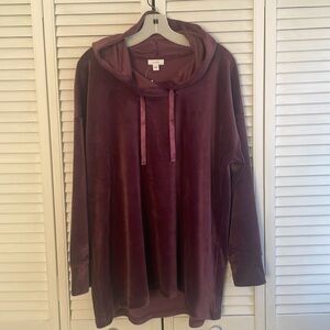NWT/NEW J.Jill Cozy Velour V-Neck Drop Shoulder Hoodie Plum L